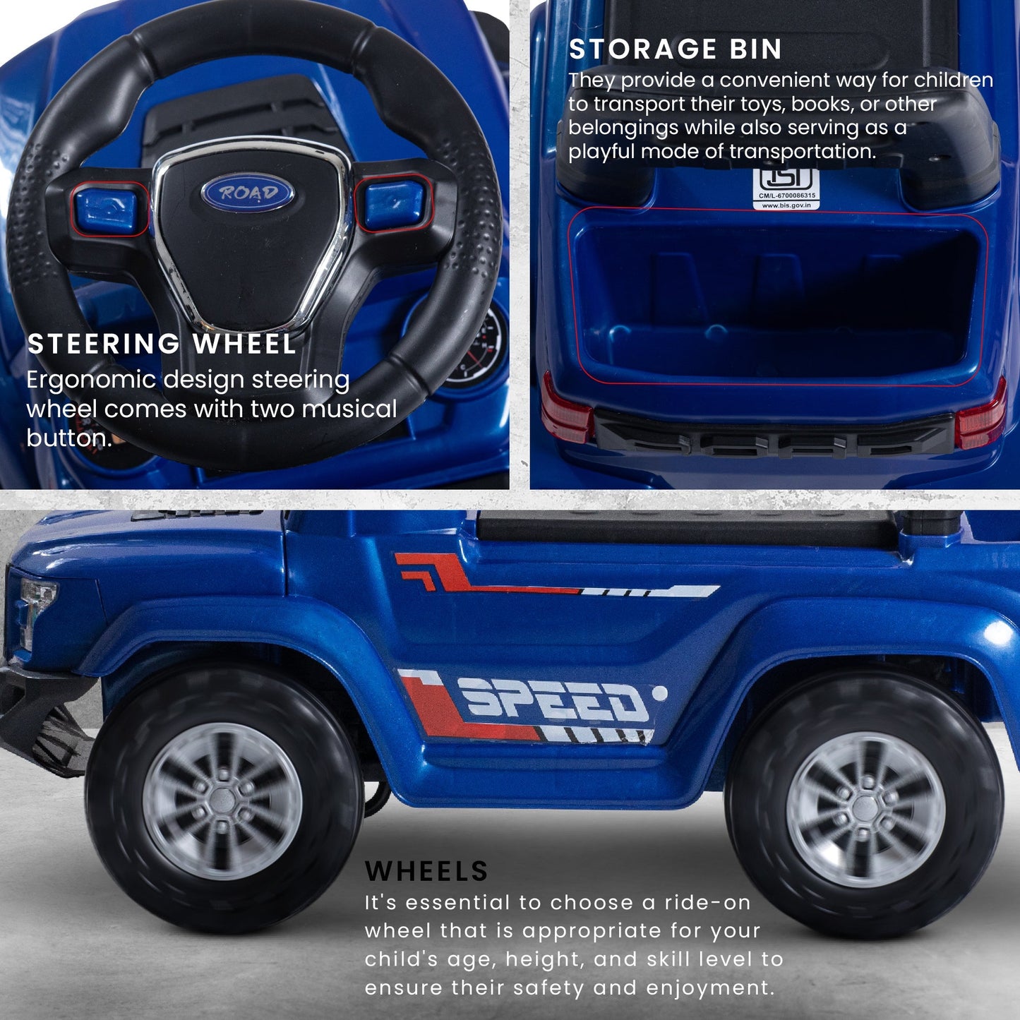 Baybee Push Ride on Baby Jeep for Kids Toys with LED Light & Storage Bin