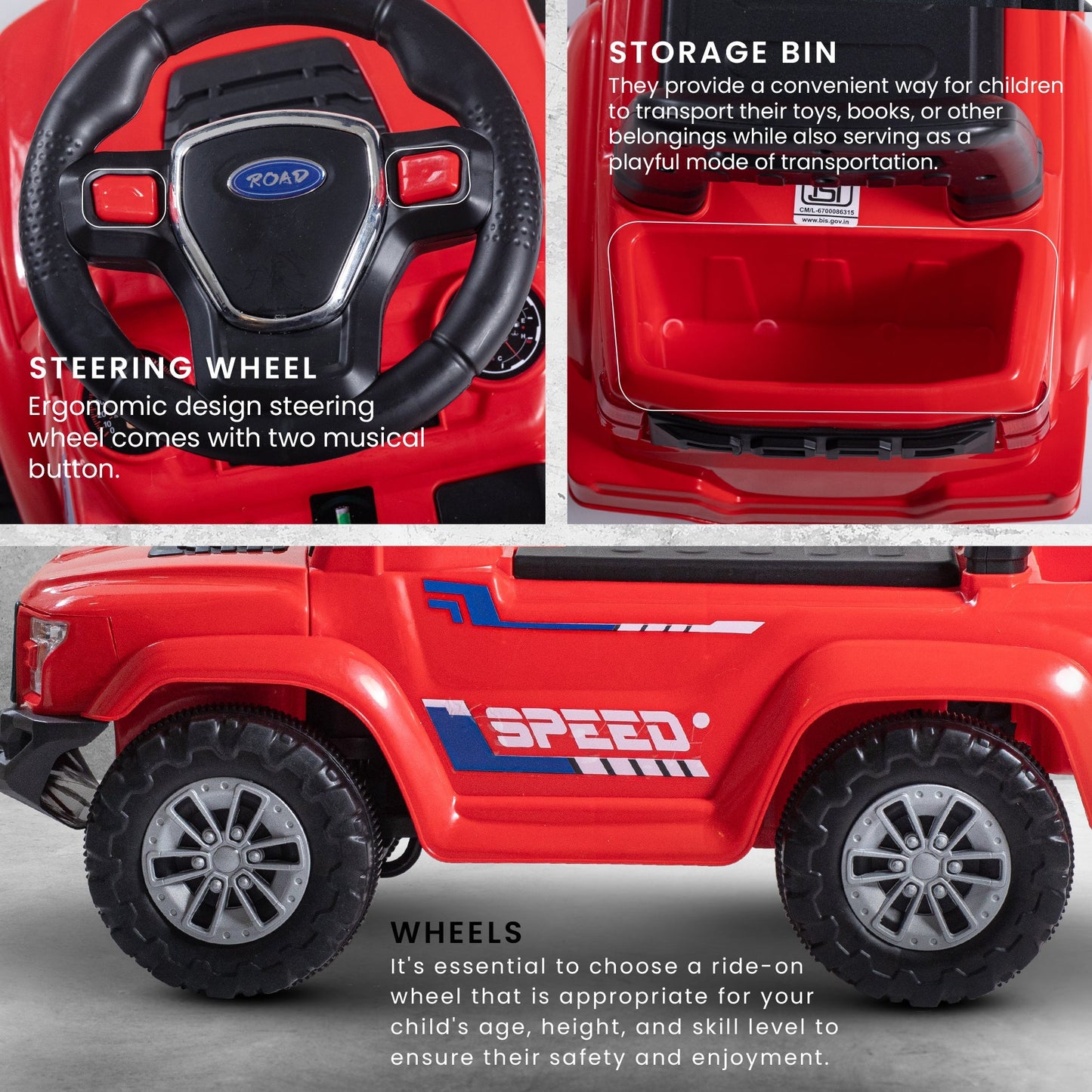 Baybee Push Ride on Baby Jeep for Kids Toys with LED Light & Storage Bin