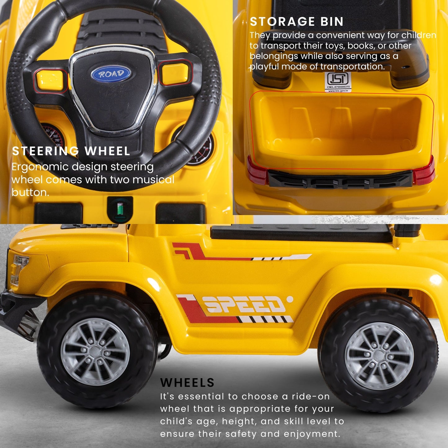 Baybee Push Ride on Baby Jeep for Kids Toys with LED Light & Storage Bin