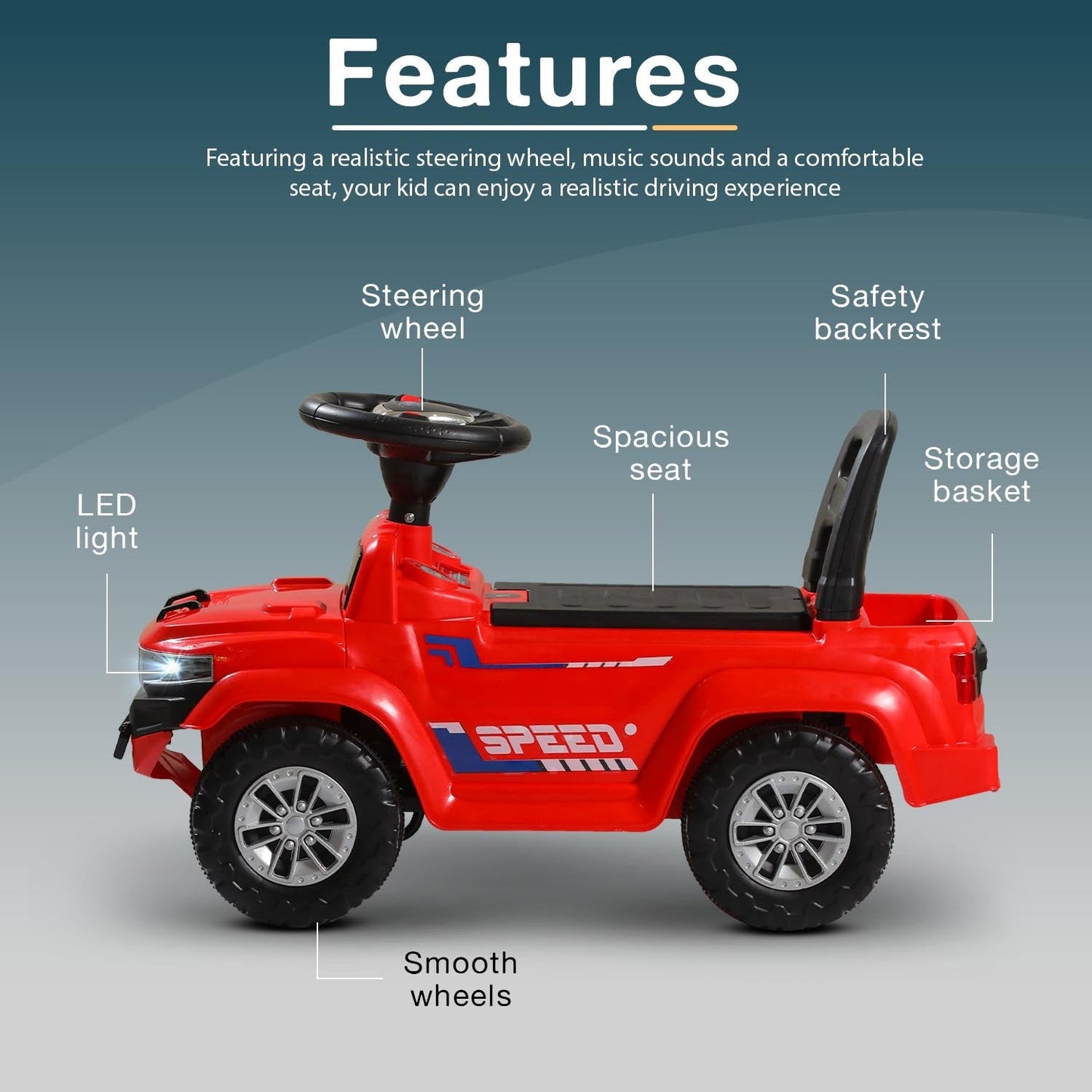 Baybee Speedy Baby Ride on Car for Kids, Push Ride on Toy With Led Light