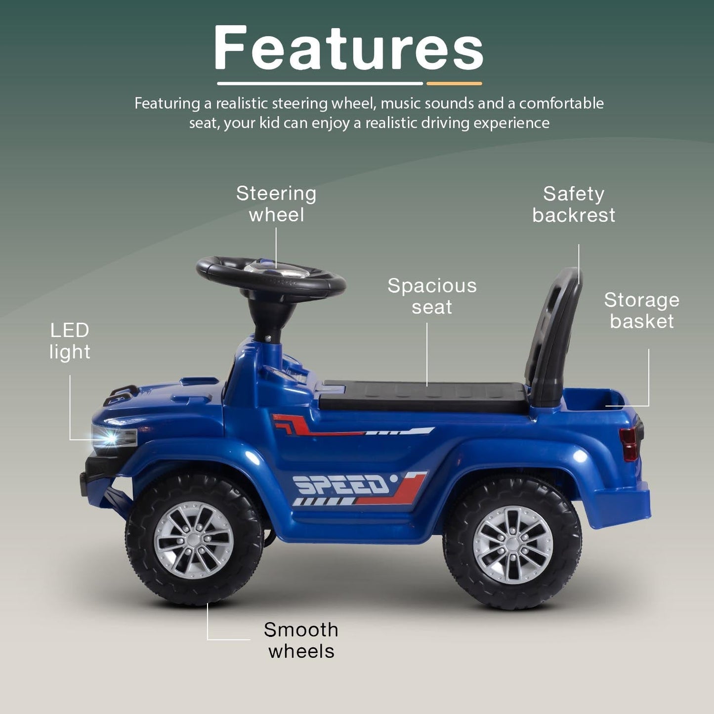 Baybee Speedy Baby Ride on Car for Kids, Push Ride on Toy With Led Light