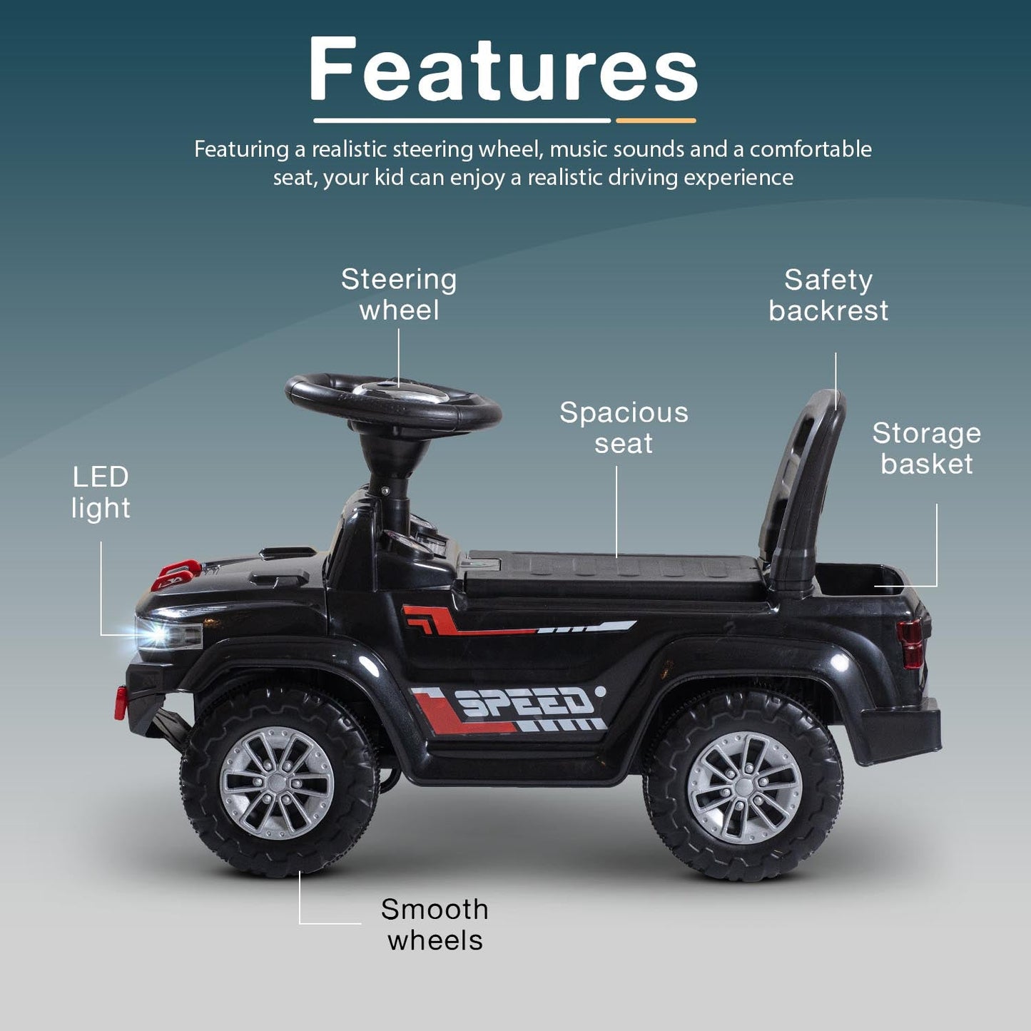 Baybee Speedy Baby Ride on Car for Kids, Push Ride on Toy With Led Light