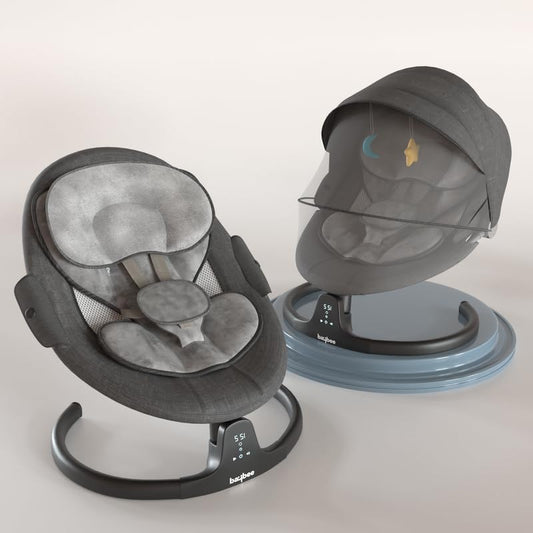 BAYBEE Lullabies Automatic Electric Baby Swing Cradle for Baby with Adjustable Swing Speed, Recline, Remote | Baby Rocker with Mosquito Net, Safety Belt, Music, & Toys | Swing for Baby (Yellow)