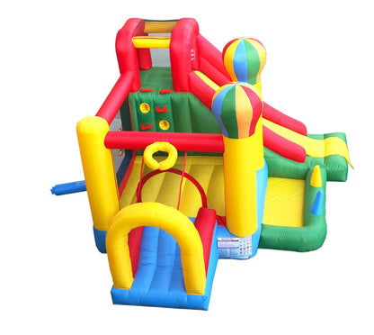 Inflatable Bounce water House with Slide for Kids - Backyard Inflatable Obstacle Course Bouncy House - Circus Balloon Bouncer Complete Setup Includes: Blower, Ground Stakes, Ball Pit Balls, and Storage Bag