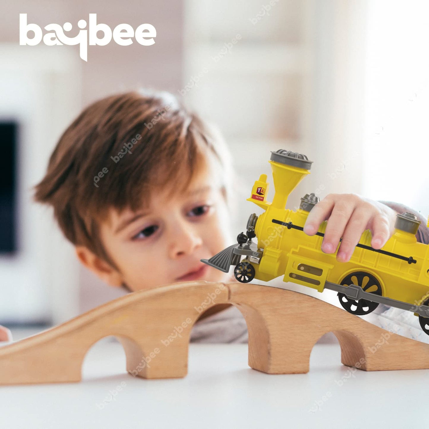 Baybee Steam Engine Train Toys for Kids, Pull and Go Train Toy with Light