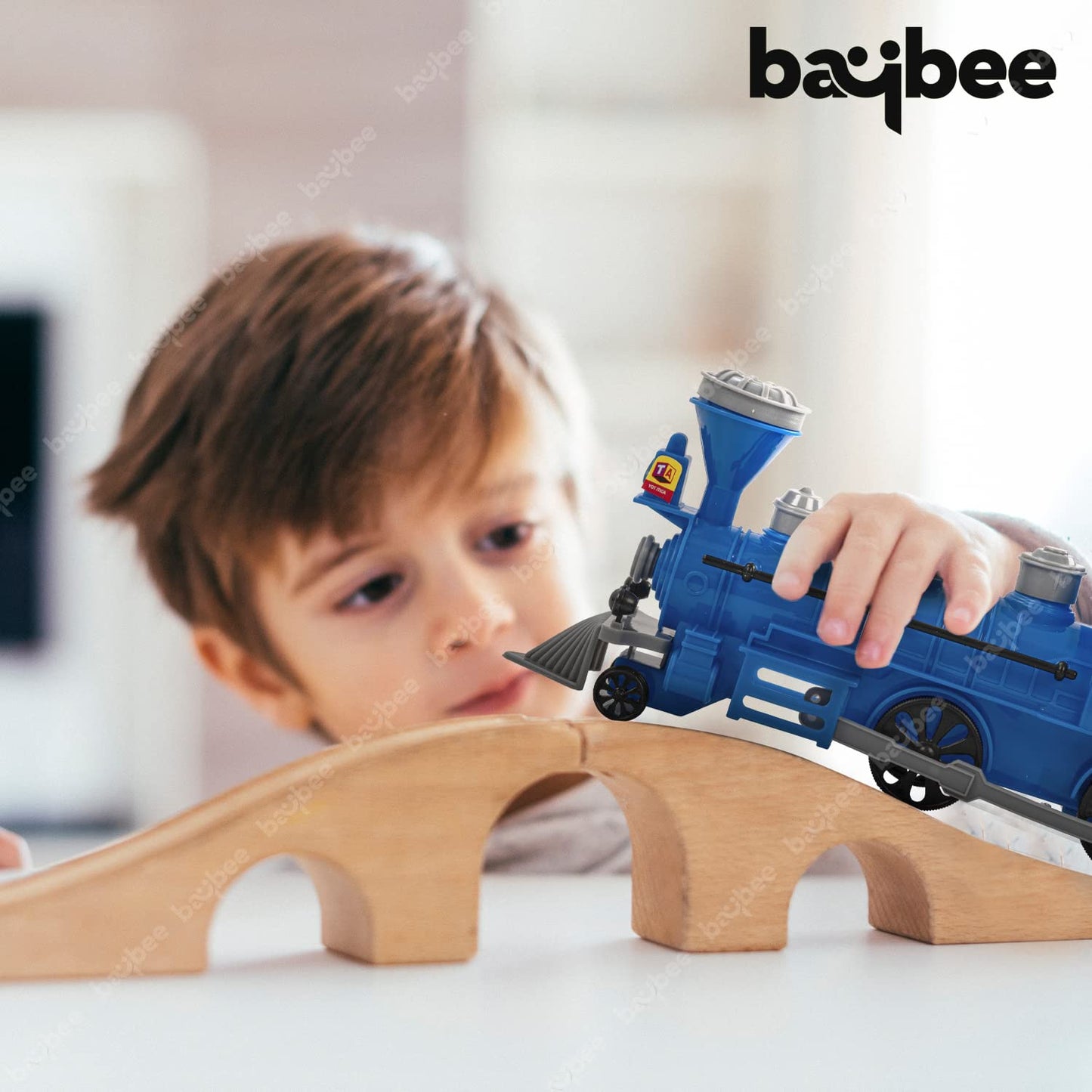 Baybee Steam Engine Train Toys for Kids, Pull and Go Train Toy with Light