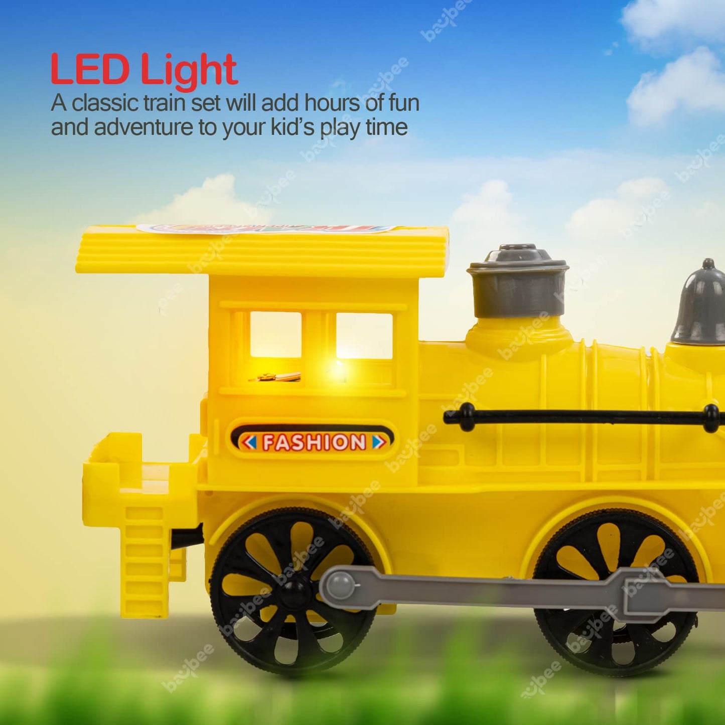 Baybee Steam Engine Train Toys for Kids, Pull and Go Train Toy with Light