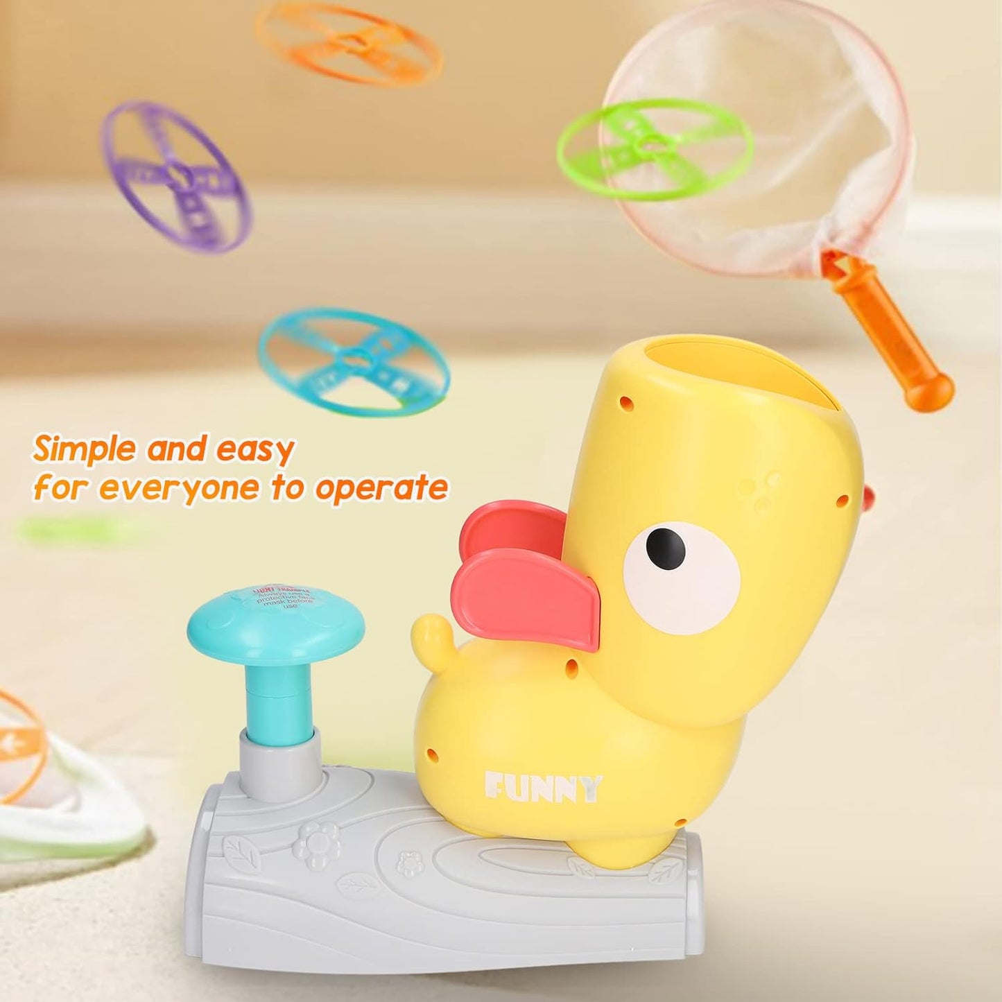 Spinning & Battling Tops - Flying Disc Launcher Toy for Kids Flying Saucer Machine Step on Kids Toys with 8 Flying Discs 2 Catch Net Eye Protection Tools Outdoor Backyard Games for Children an