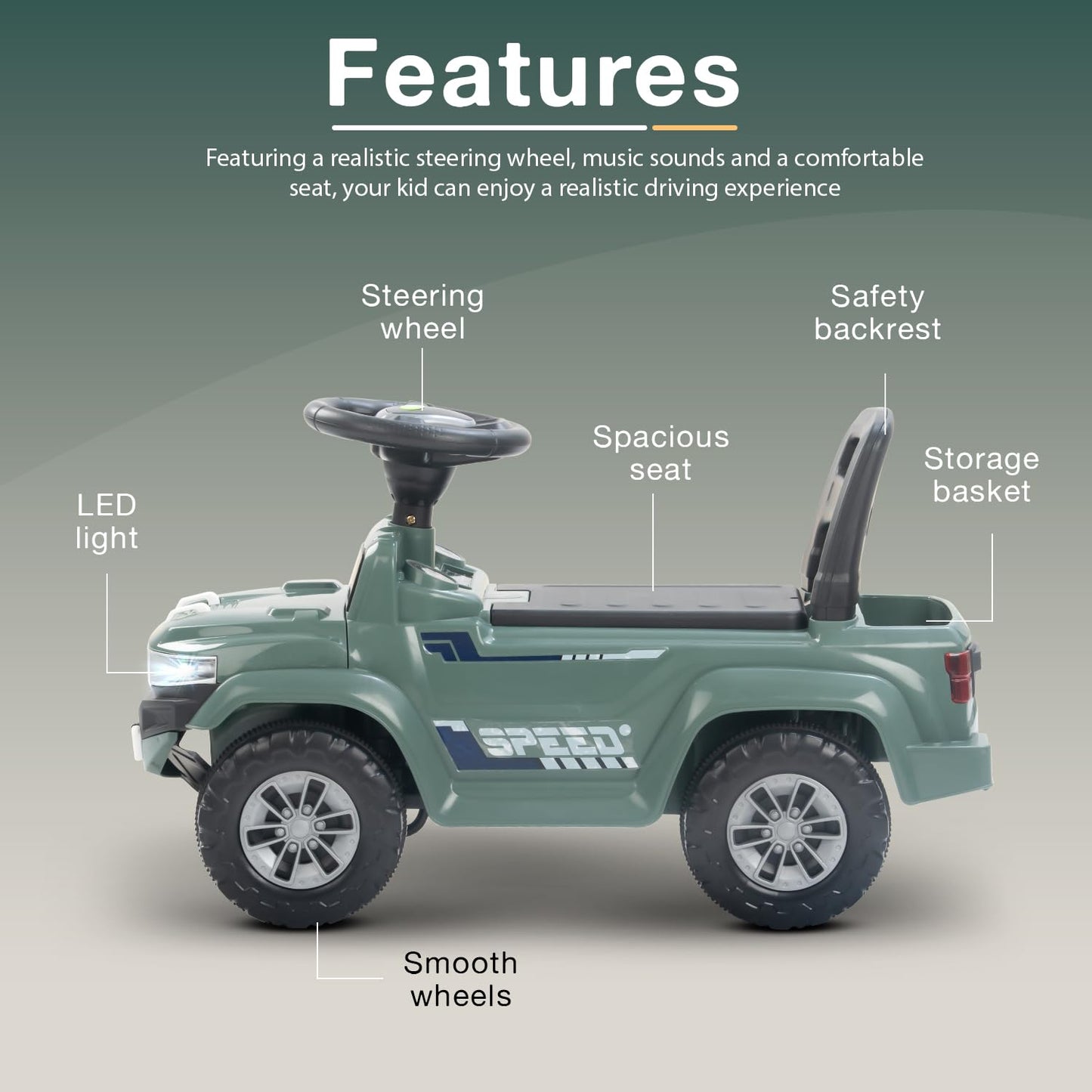 Baybee Speedy Baby Ride on Car for Kids, Push Ride on Toy With Led Light