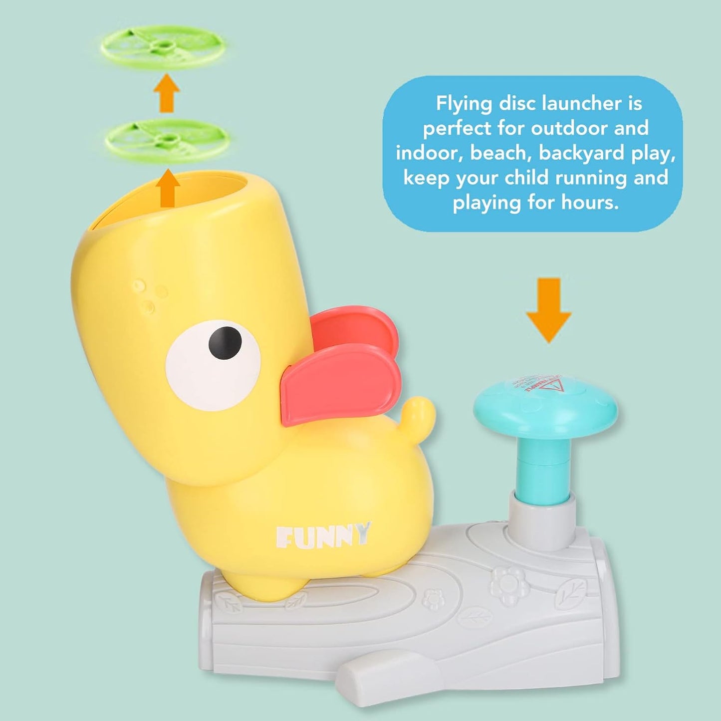 Spinning & Battling Tops - Flying Disc Launcher Toy for Kids Flying Saucer Machine Step on Kids Toys with 8 Flying Discs 2 Catch Net Eye Protection Tools Outdoor Backyard Games for Children an