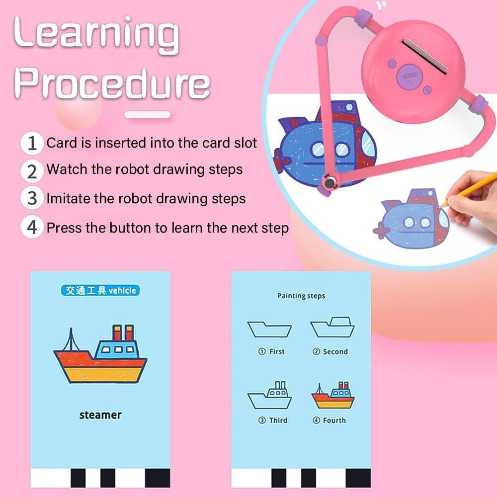 Drumstone (𝗦𝗽𝗲𝗰𝗶𝗮𝗹 𝟱 𝗬𝗲𝗮𝗿𝘀 𝗪𝗮𝗿𝗿𝗮𝗻𝘁𝘆 Magic Drawing Robot for Kids – Fun, Interactive Robot with Drawing Cards for Creative Skills, Hand-Eye Coordination, Writing, and Drawing