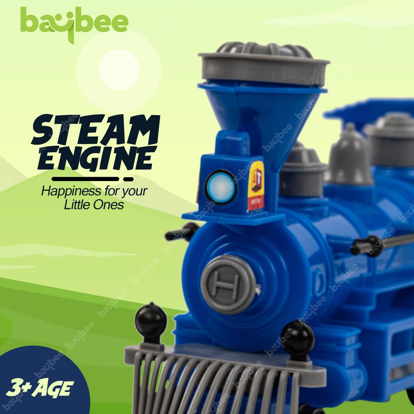 Baybee Steam Engine Train Toys for Kids, Pull and Go Train Toy with Light