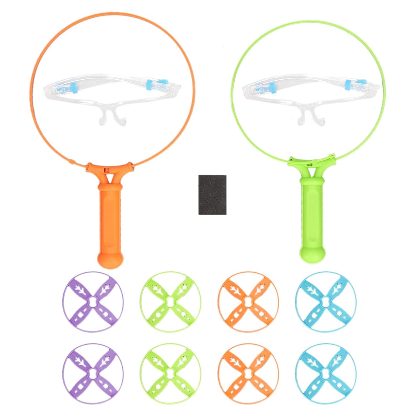 Spinning & Battling Tops - Flying Disc Launcher Toy for Kids Flying Saucer Machine Step on Kids Toys with 8 Flying Discs 2 Catch Net Eye Protection Tools Outdoor Backyard Games for Children an