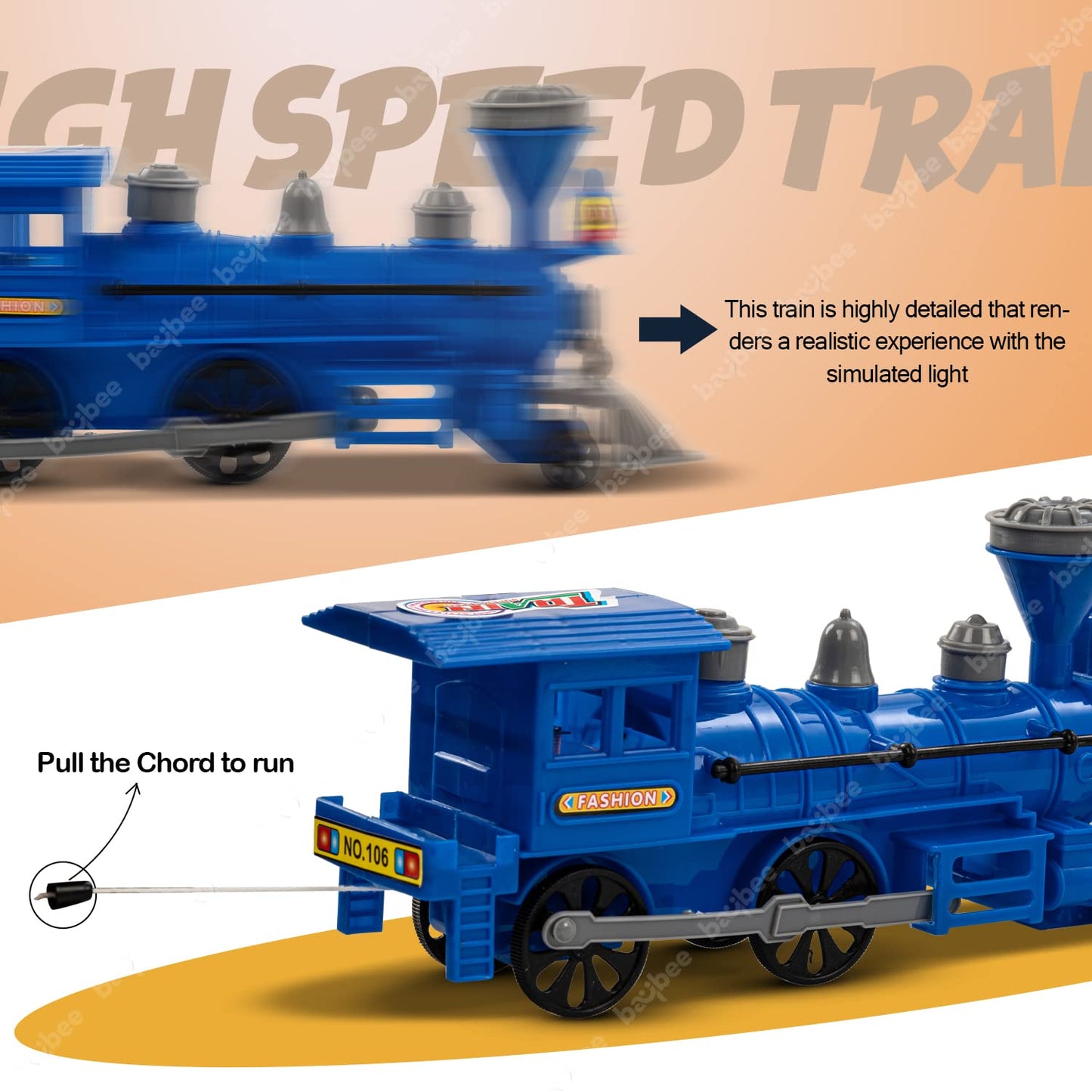 Baybee Steam Engine Train Toys for Kids, Pull and Go Train Toy with Light