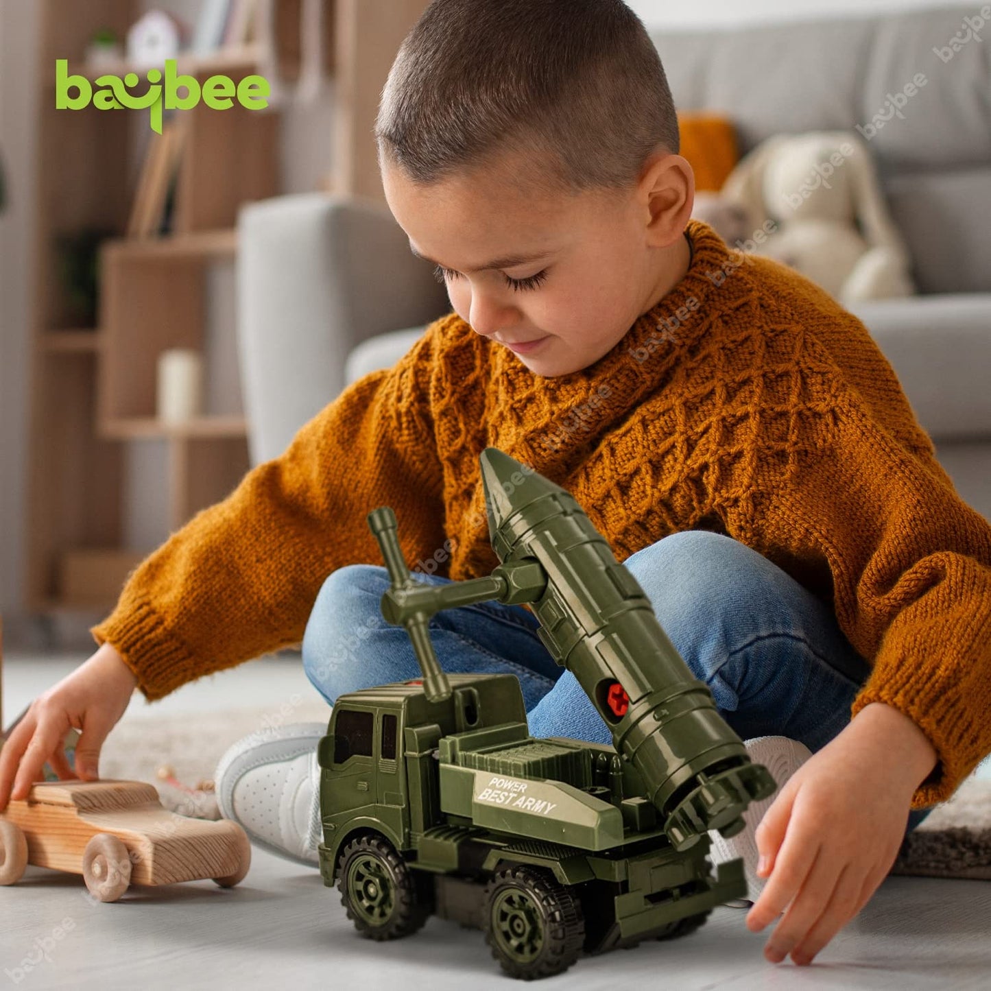 BAYBEE Friction Powered Push and Go Military Truck Toys for Kids