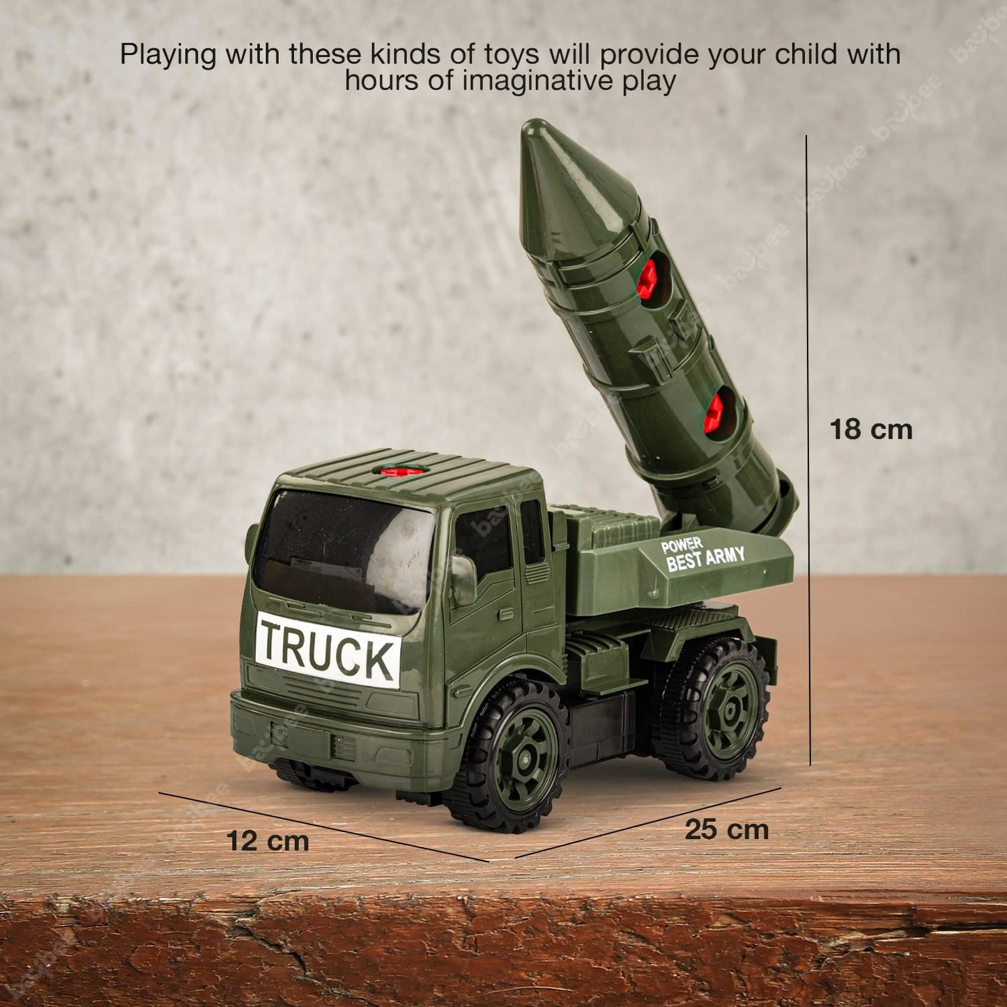 BAYBEE Friction Powered Push and Go Military Truck Toys for Kids