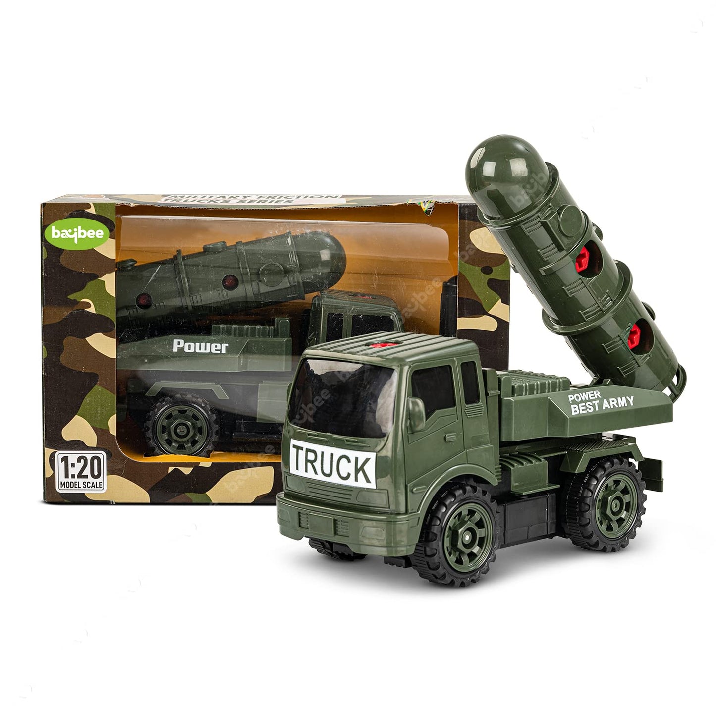 BAYBEE Friction Powered Push and Go Military Truck Toys for Kids
