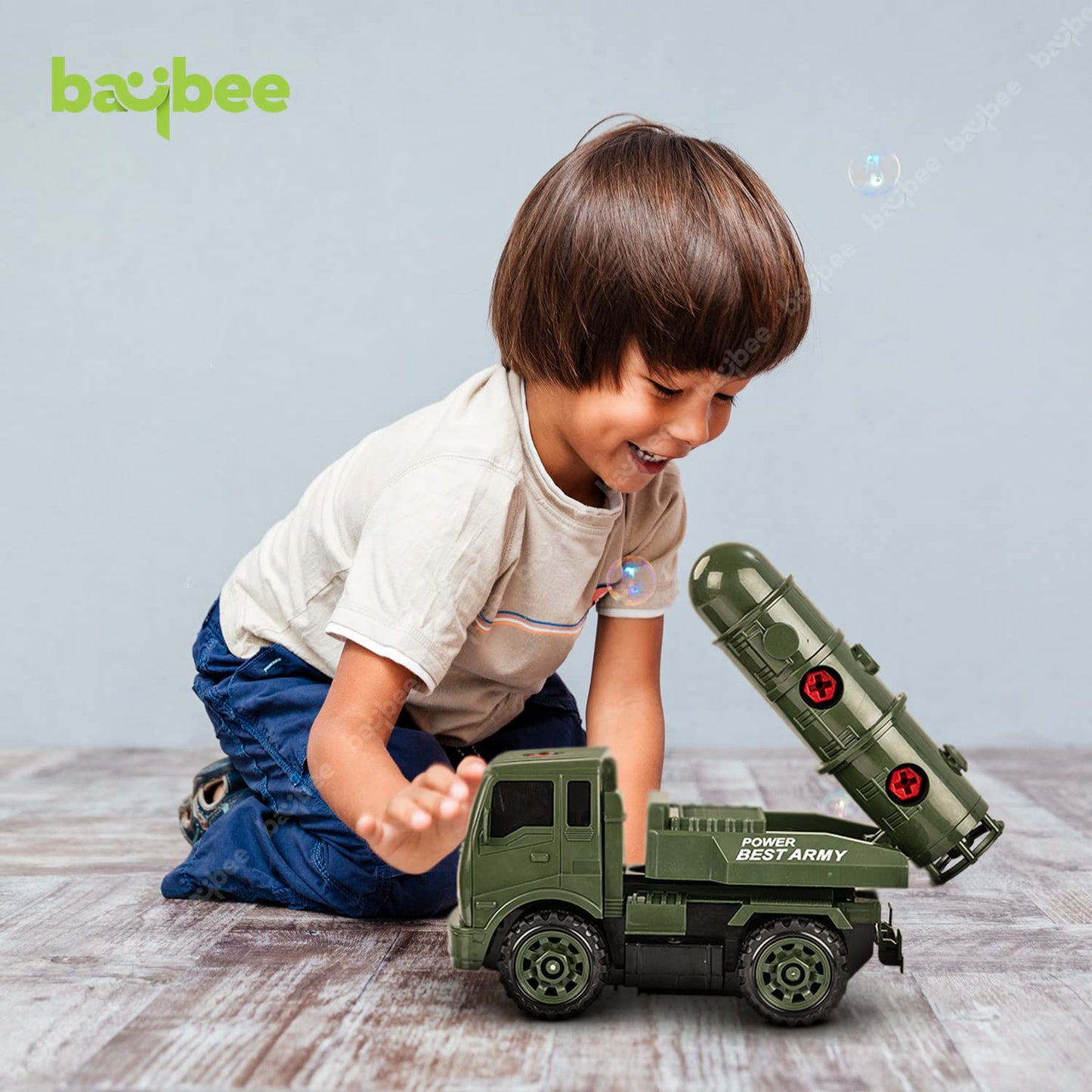 BAYBEE Friction Powered Push and Go Military Truck Toys for Kids
