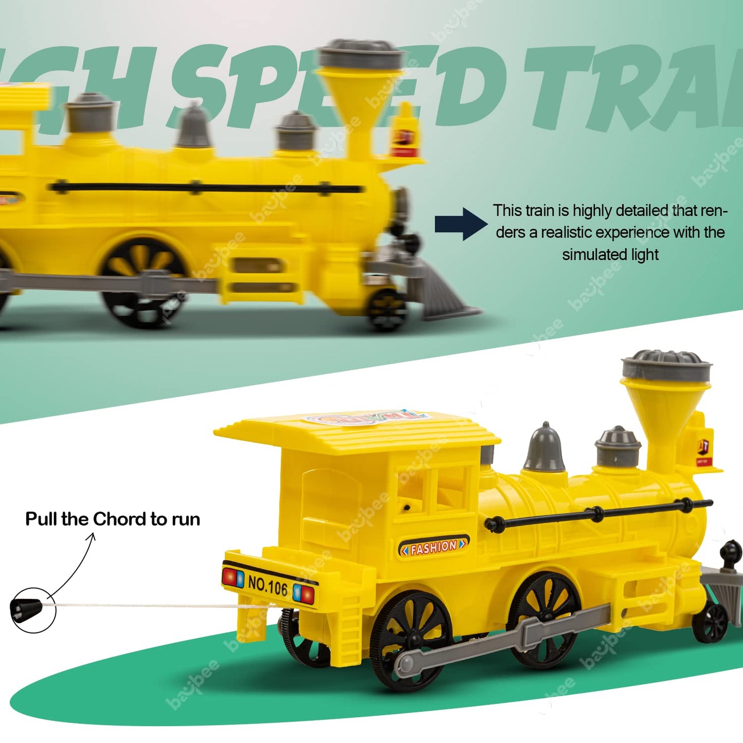 Baybee Steam Engine Train Toys for Kids, Pull and Go Train Toy with Light