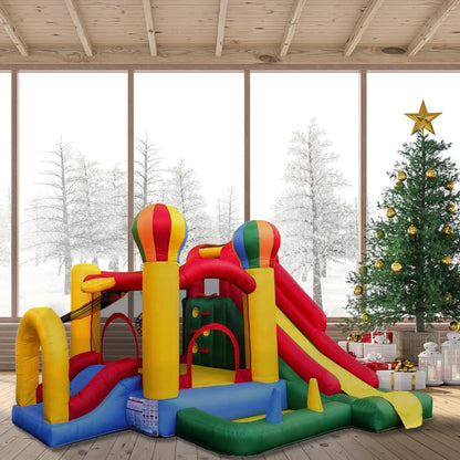 Inflatable Bounce water House with Slide for Kids - Backyard Inflatable Obstacle Course Bouncy House - Circus Balloon Bouncer Complete Setup Includes: Blower, Ground Stakes, Ball Pit Balls, and Storage Bag