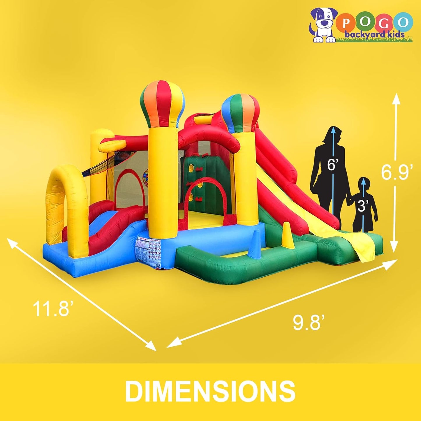 Inflatable Bounce water House with Slide for Kids - Backyard Inflatable Obstacle Course Bouncy House - Circus Balloon Bouncer Complete Setup Includes: Blower, Ground Stakes, Ball Pit Balls, and Storage Bag