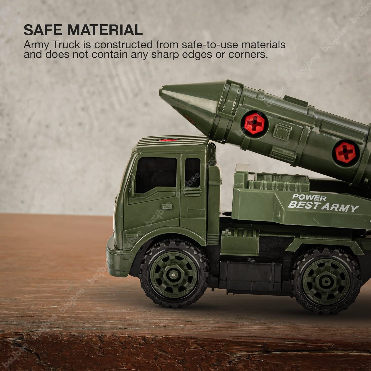 BAYBEE Friction Powered Push and Go Military Truck Toys for Kids