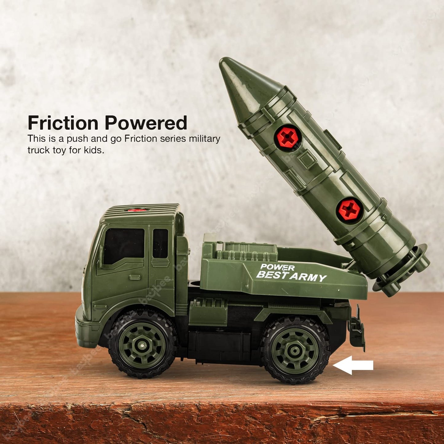 BAYBEE Friction Powered Push and Go Military Truck Toys for Kids