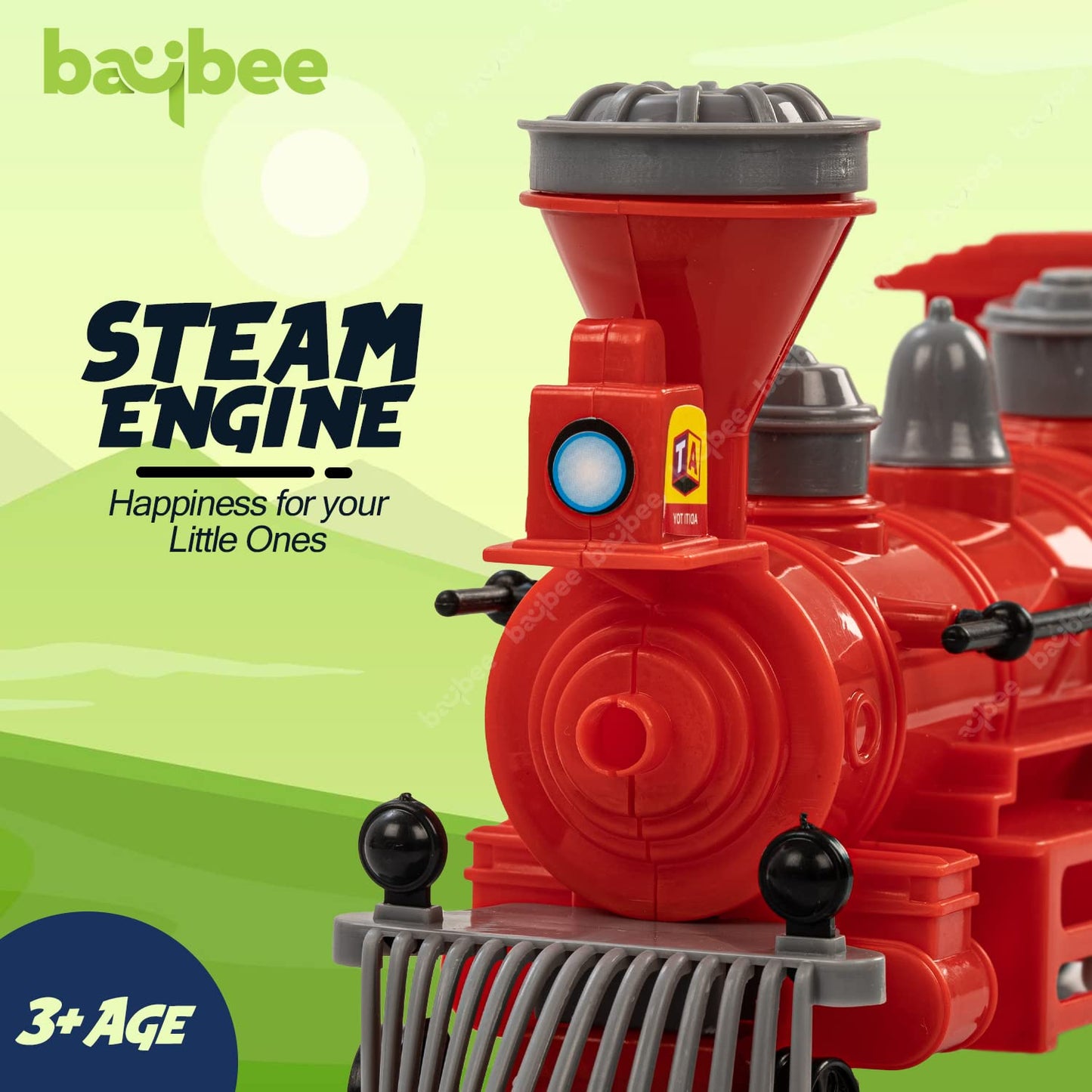 Baybee Steam Engine Train Toys for Kids, Pull and Go Train Toy with Light