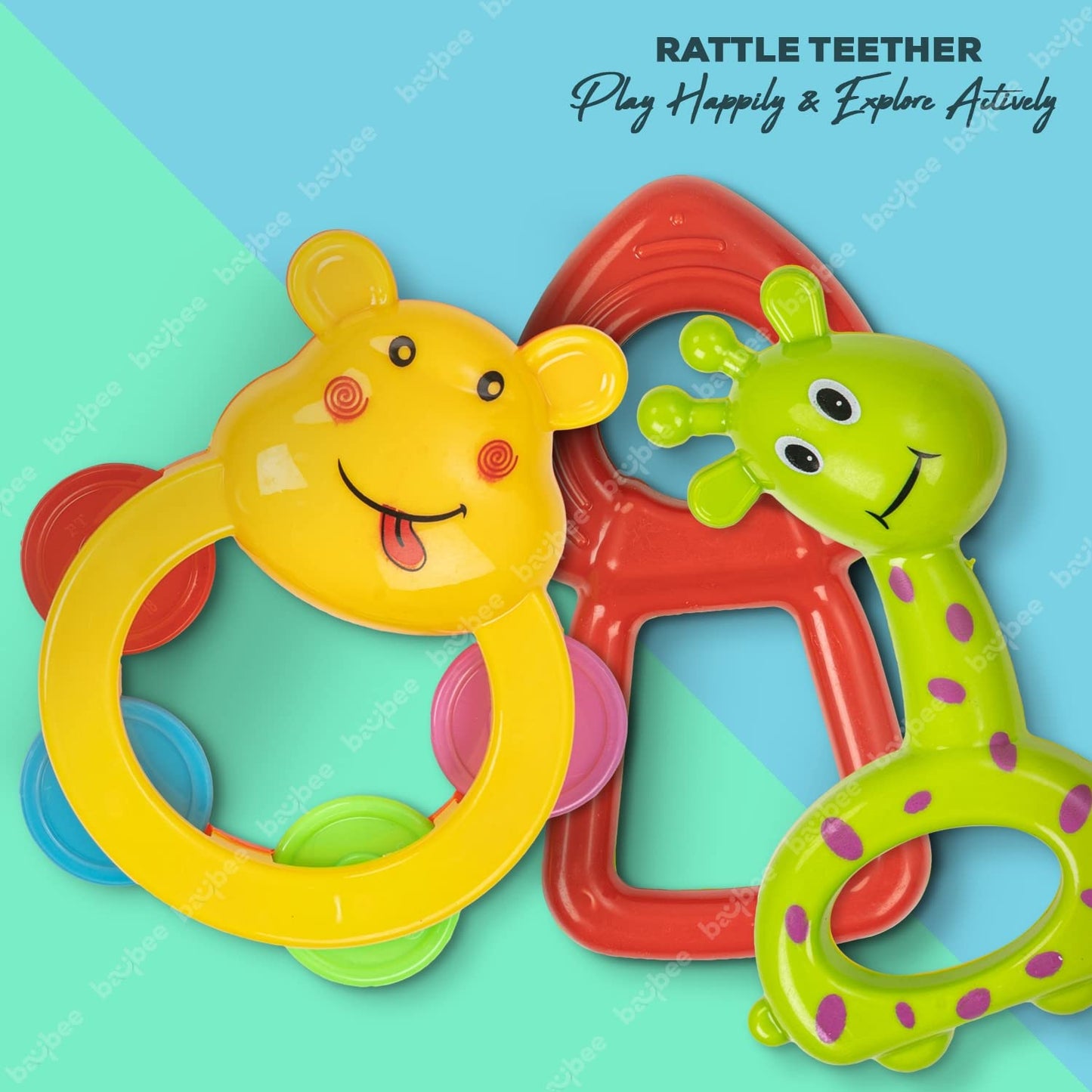 Baybee Baby Rattles Toys Set for Babies, Non-Toxic Rattle Teether Set with Smooth Edges.