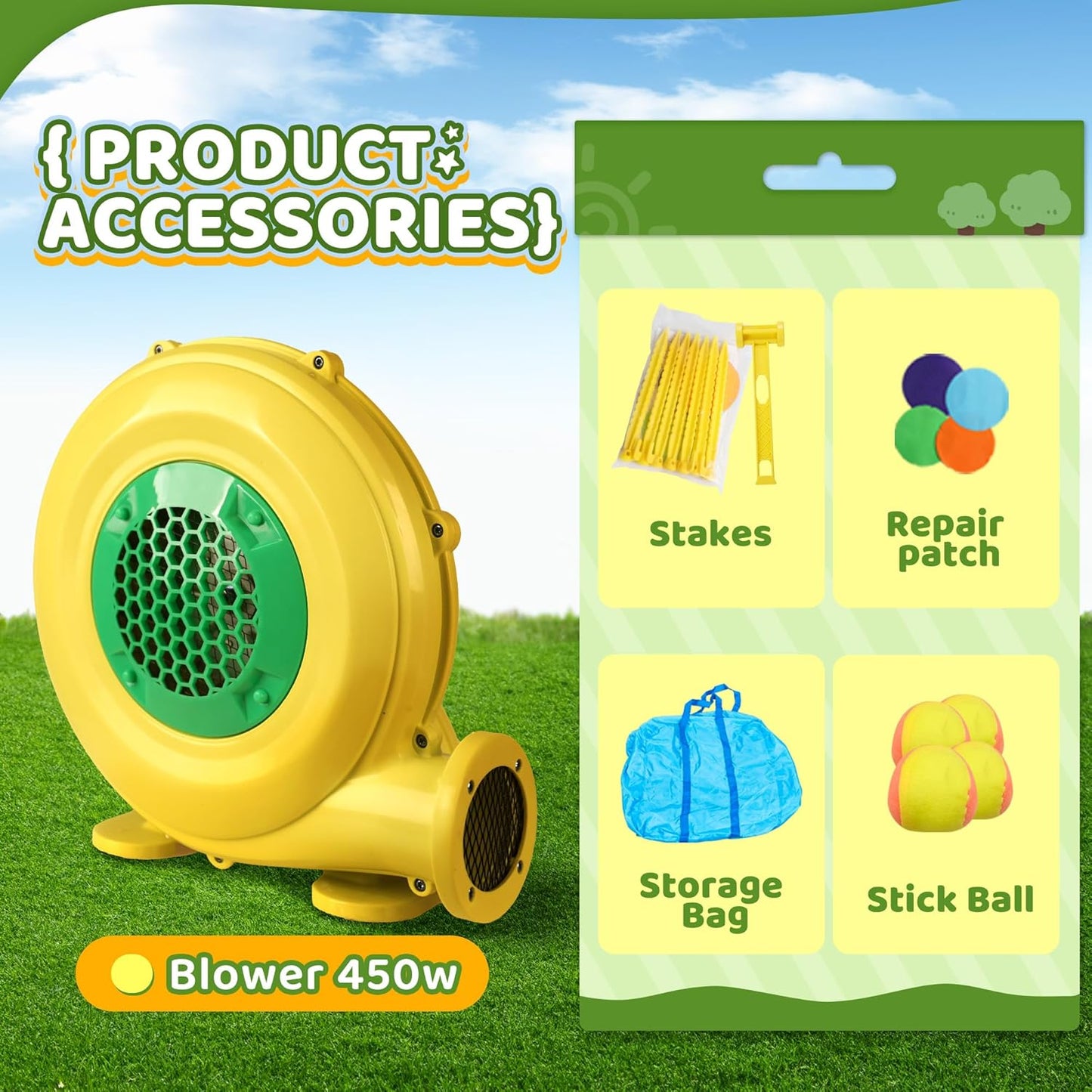 Inflatable Bounce House for Kids with Blower, Bouncy Jumping Castle with Slide, Large Bounce Area Cute Theme Thick and Durable for Outdoor Indoor Play