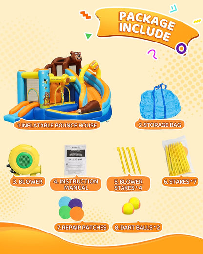 Inflatable Bounce House for Kids Fun, Double Slide Jumping Inflatable Bouncer Blow Up Toddler Bouncy House with Blower Use for Indoor & Outdoor