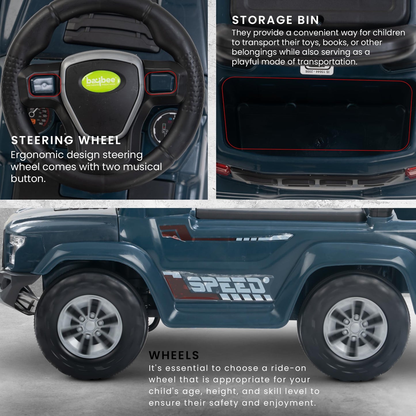 Baybee Push Ride on Baby Jeep for Kids Toys with LED Light & Storage Bin