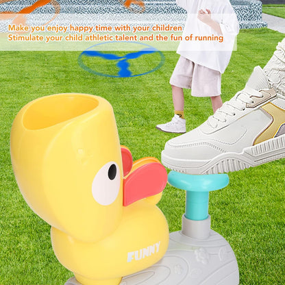 Spinning & Battling Tops - Flying Disc Launcher Toy for Kids Flying Saucer Machine Step on Kids Toys with 8 Flying Discs 2 Catch Net Eye Protection Tools Outdoor Backyard Games for Children an