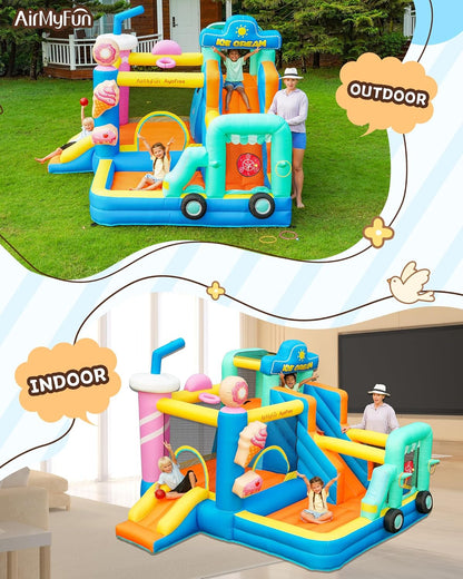 Inflatable Bounce House for Kids 2-15 with Double Slide Ice Cream Theme