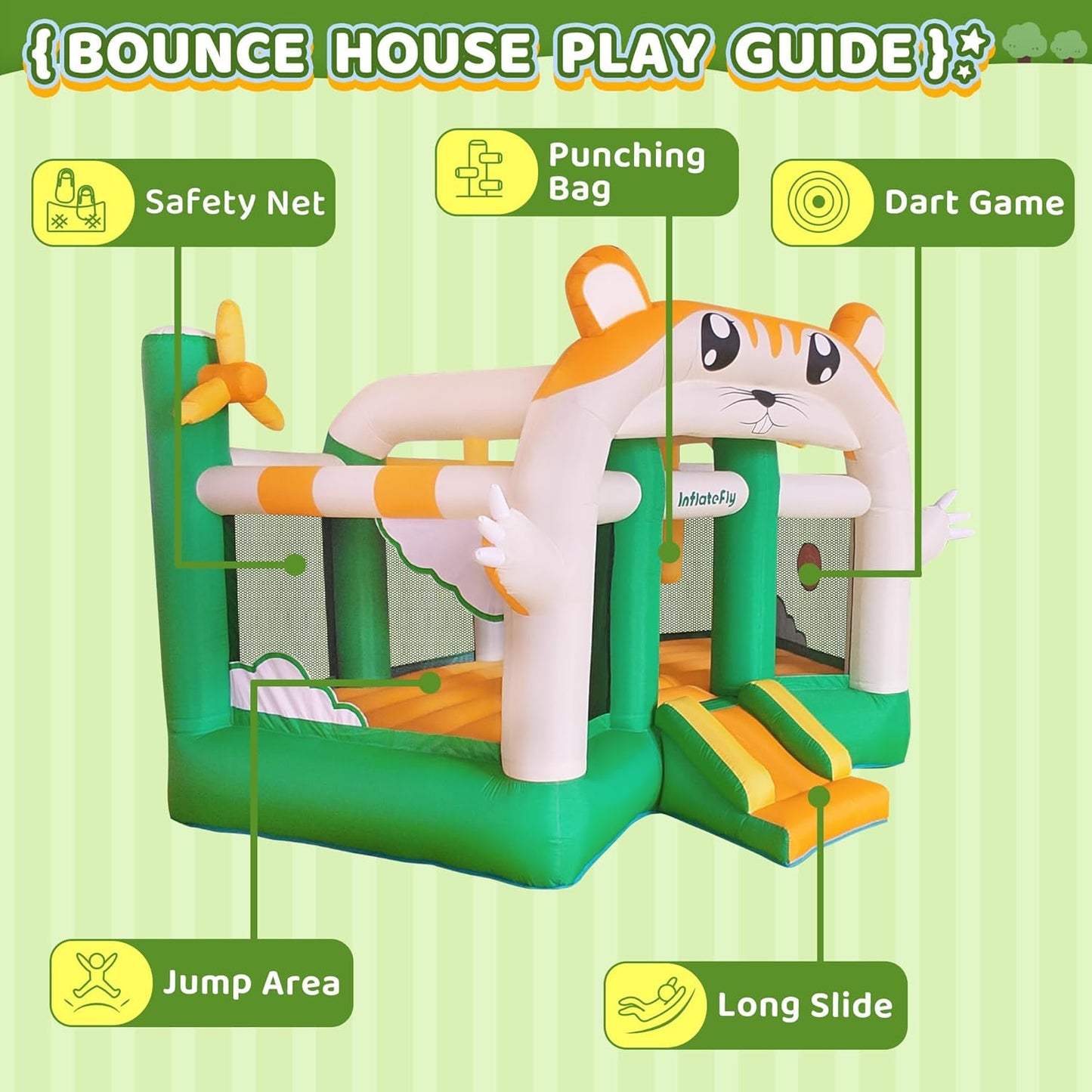 Inflatable Bounce House for Kids with Blower, Bouncy Jumping Castle with Slide, Large Bounce Area Cute Theme Thick and Durable for Outdoor Indoor Play