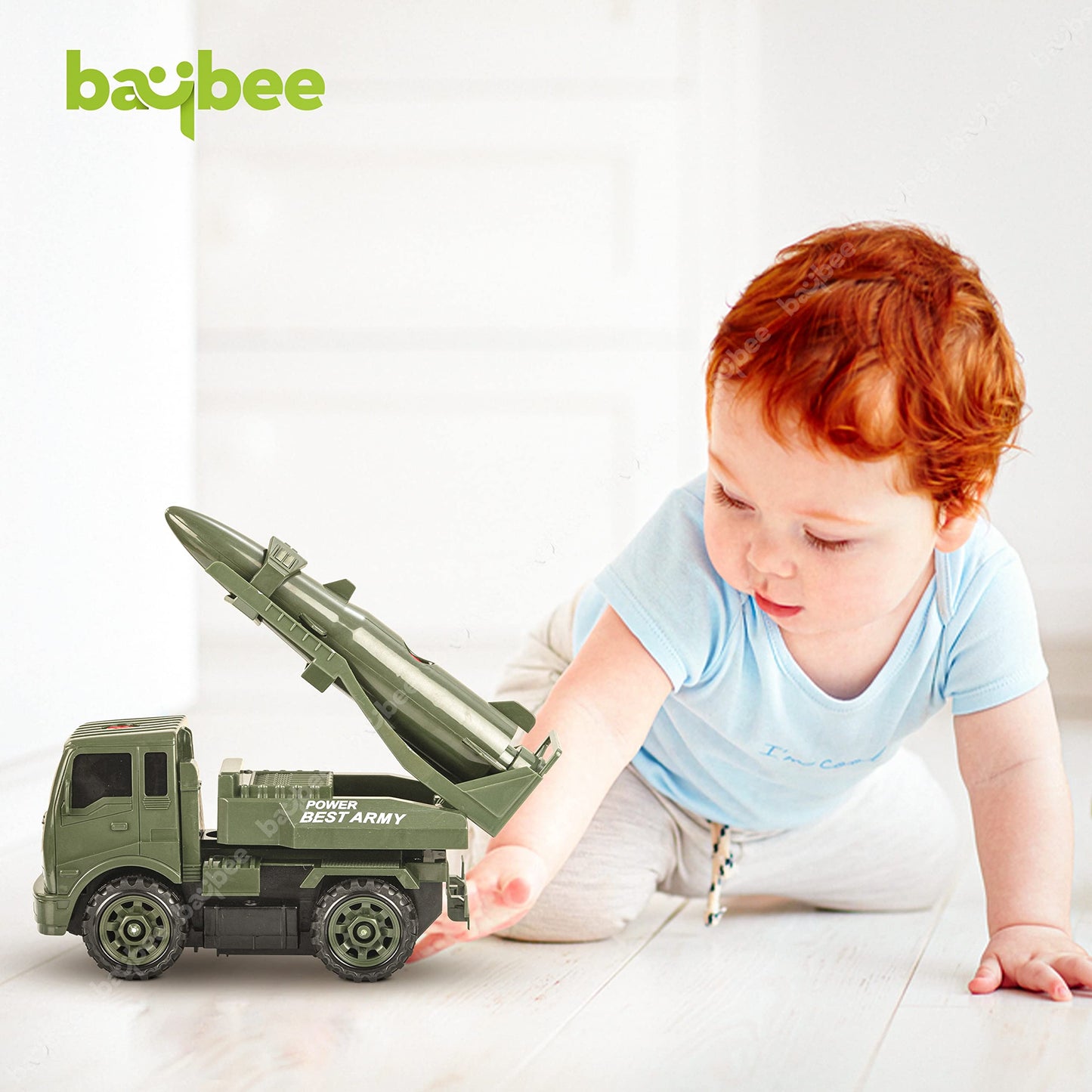 BAYBEE Friction Powered Push and Go Military Truck Toys for Kids