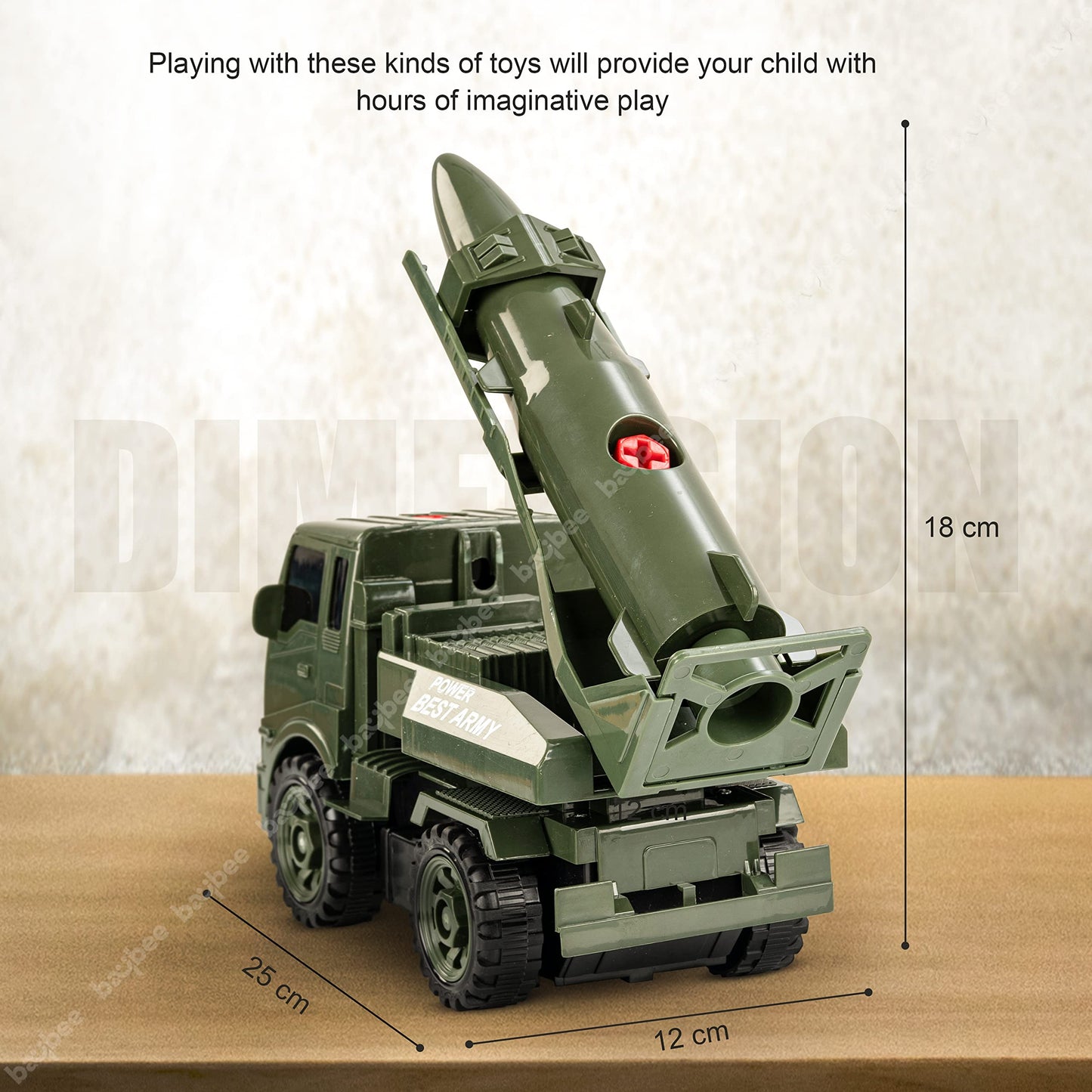 BAYBEE Friction Powered Push and Go Military Truck Toys for Kids