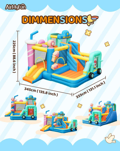 Inflatable Bounce House for Kids 2-15 with Double Slide Ice Cream Theme