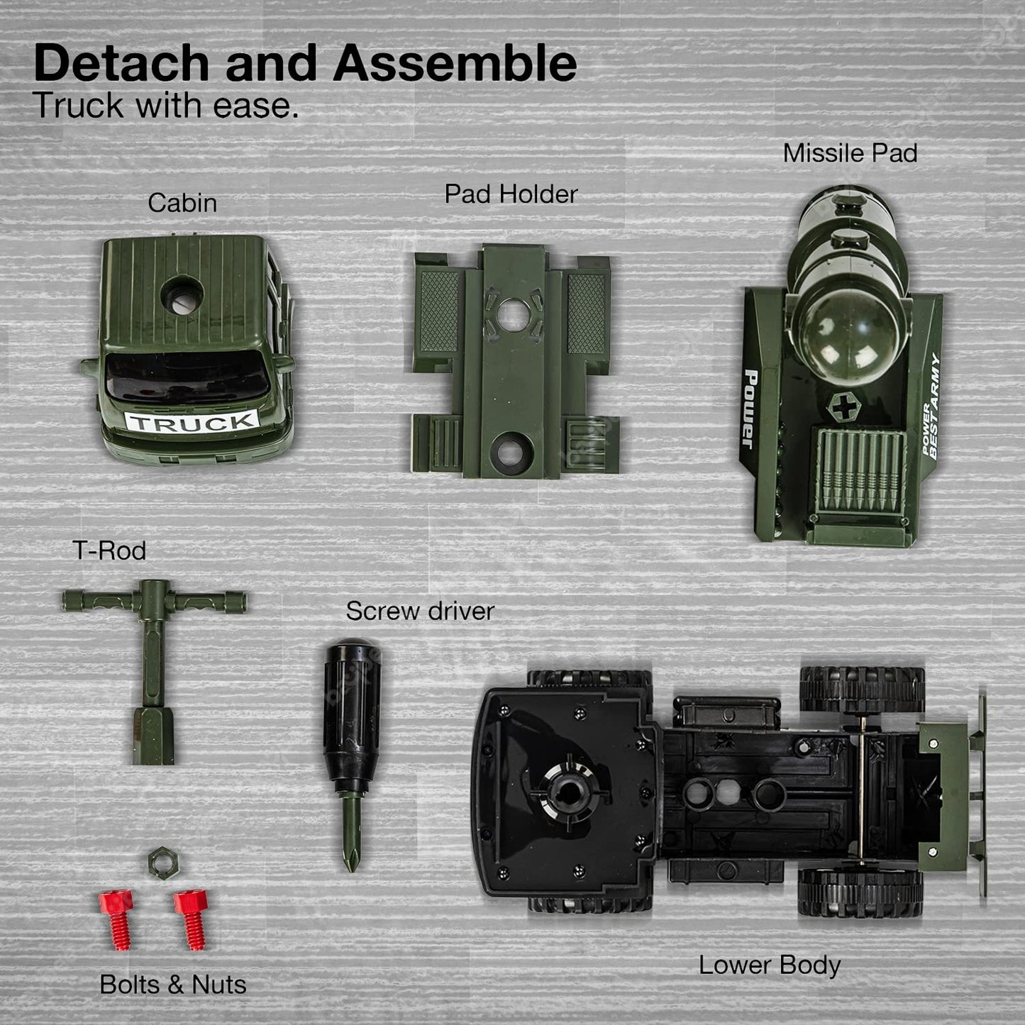 BAYBEE Friction Powered Push and Go Military Truck Toys for Kids