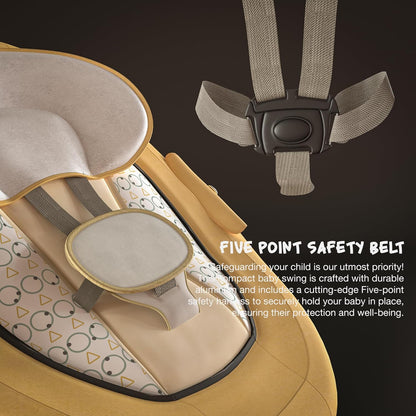 BAYBEE Lullabies Automatic Electric Baby Swing Cradle for Baby with Adjustable Swing Speed, Recline, Remote | Baby Rocker with Mosquito Net, Safety Belt, Music, & Toys | Swing for Baby (Yellow)