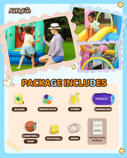 Inflatable Bounce House for Kids 2-15 with Double Slide Ice Cream Theme