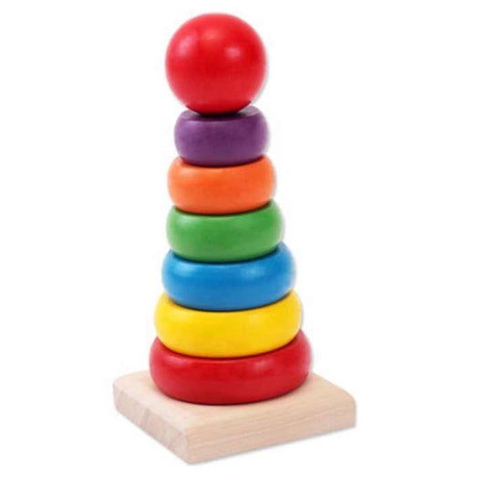 Wooden Rainbow Stacking Tower | Colorful Montessori Learning Toy