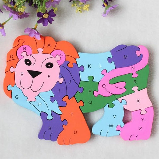 Wooden alphabet and number Chunky Jigsaw puzzles Lion - EKT2986
