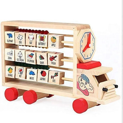 3-in-1 Wooden Learning Vehicle | Abacus, Time-Telling & English Words
