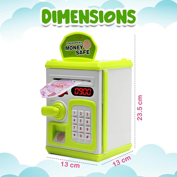 ATM Money Bank - Green  | Learn to Save with Finger-print Enabled Piggy Bank