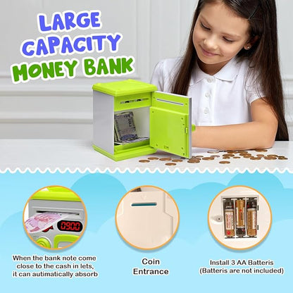ATM Money Bank - Green  | Learn to Save with Finger-print Enabled Piggy Bank