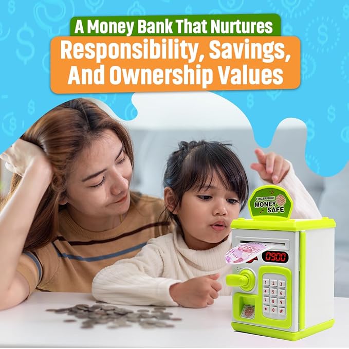 ATM Money Bank - Green  | Learn to Save with Finger-print Enabled Piggy Bank