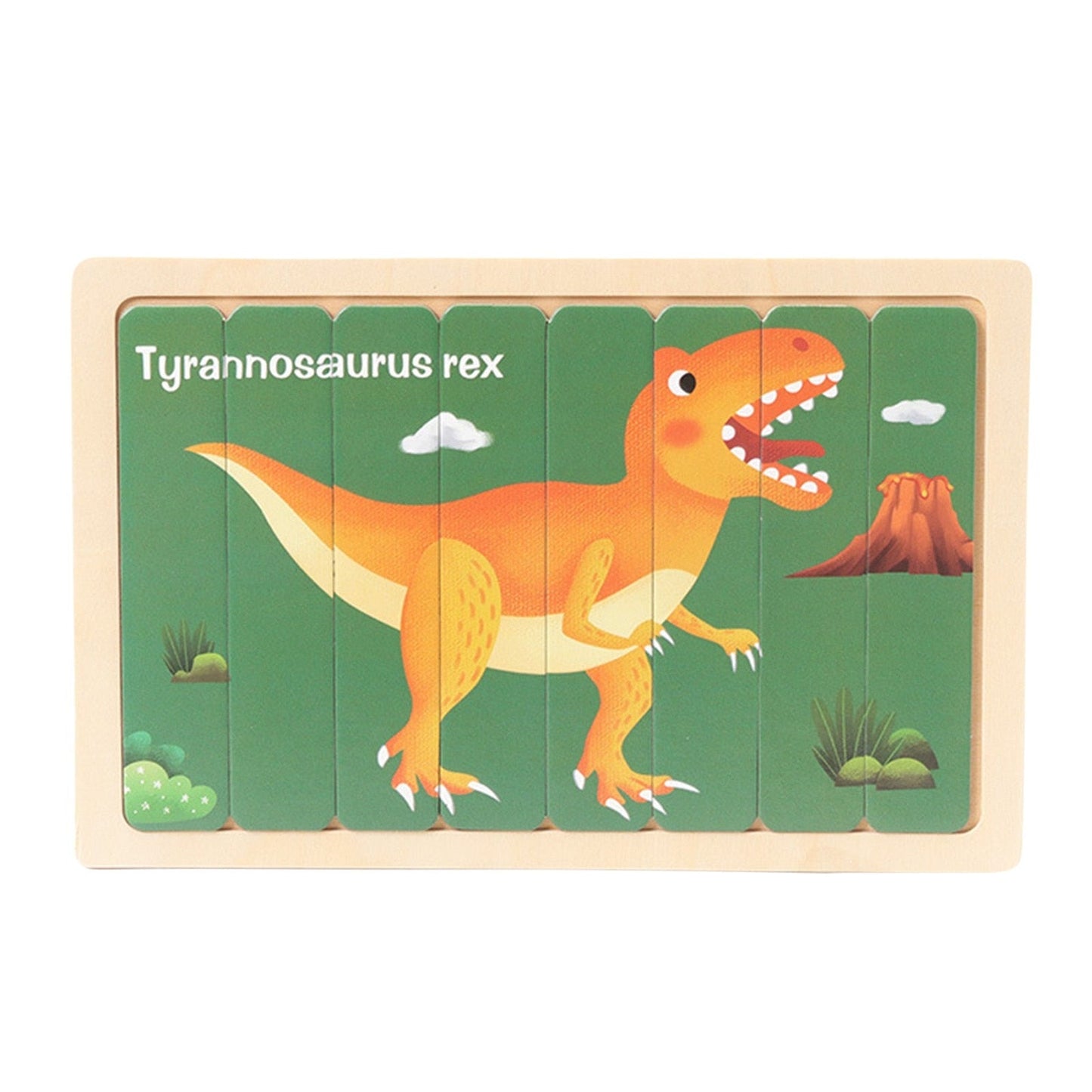 Wooden Double Sided 8Pc Stick Puzzle Dino - EKT3401