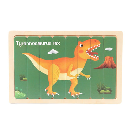 Wooden Double Sided 8Pc Stick Puzzle Dino - EKT3401