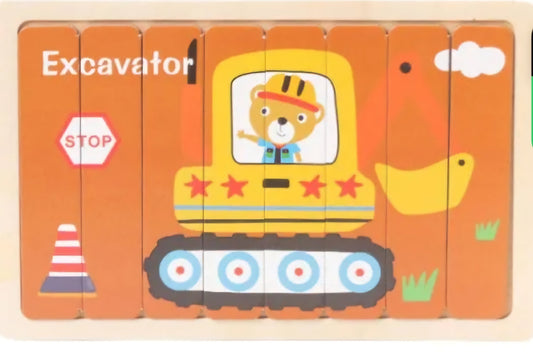 Wooden Double Sided 8Pc Stick Puzzle Vehical - EKT3405